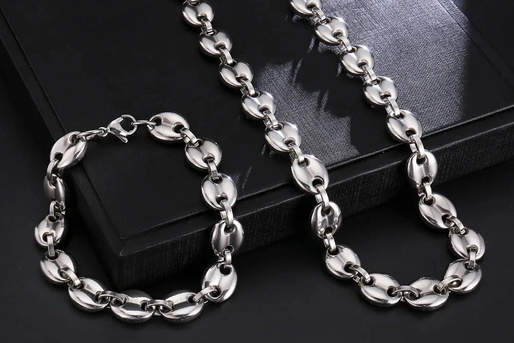 طقم سلسلة + سوار كافيا ستيل ستانلس فاخر – تصميم عصري