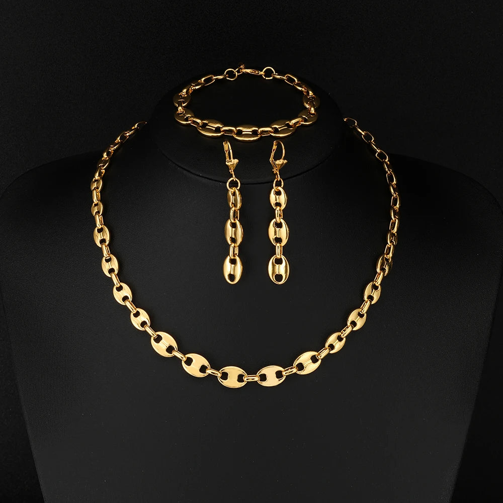 طقم سلسلة + سوار كافيا ستيل ستانلس فاخر – تصميم عصري بلاكيور فرانس